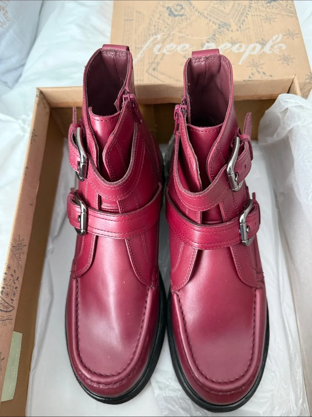 Free People Moto Ankle Boots in Deep Mulberry